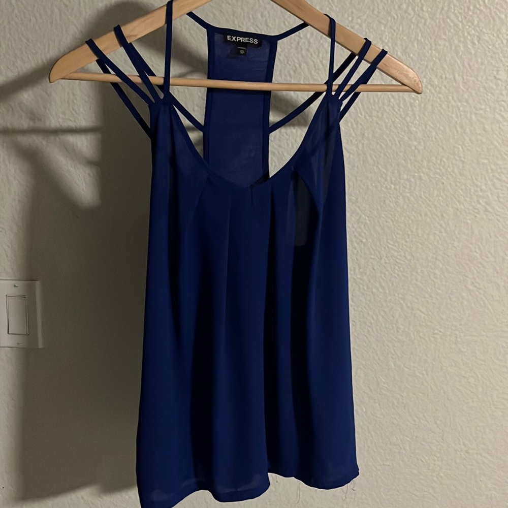 Blue tank top. Silk on the front, cotton back. Royal blue. Lightly worn.